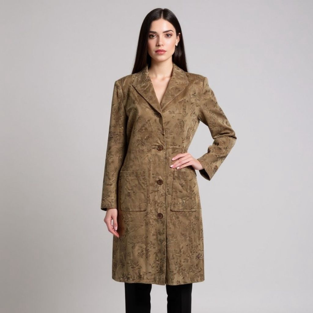 Tyler Boe Suede Patterned Light Brown Coat -Size 12 - New